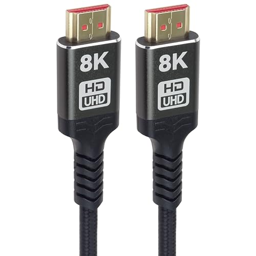 PremiumCord Cable HDMI 2.1 8K Ultra High Speed ​​M/M 48Gbps con Ethernet, Resolución de Vídeo 8K@60Hz, Deep Color, 3D, EDID, ARC, HDR, 3x Blindado, Trenza de Cable Textil, Chapado en Oro, 7 m