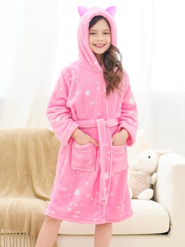 Image of Doctor Unicorn Soft Hooded Rainbow Bathrobe Sleepwear for Girls