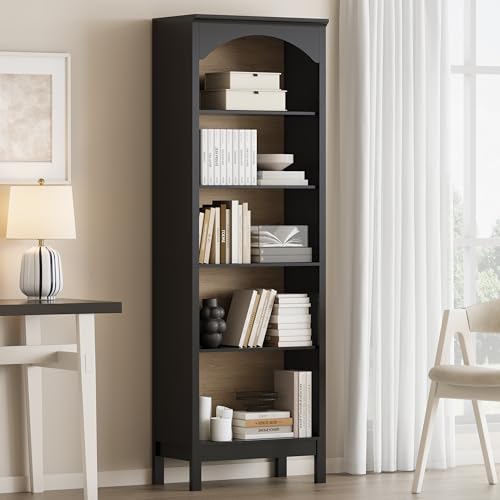 Arched Bookshelf with 5 Tier Open Shelves, 71" Tall Wood