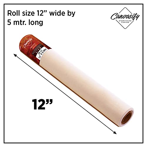 Image of 10oz Primed Cotton Canvas Roll 5 Meter (12 inch X5mtr) Ideal for Oil & Acrylic Paint Drawing Artist Sketch Painting Accessories