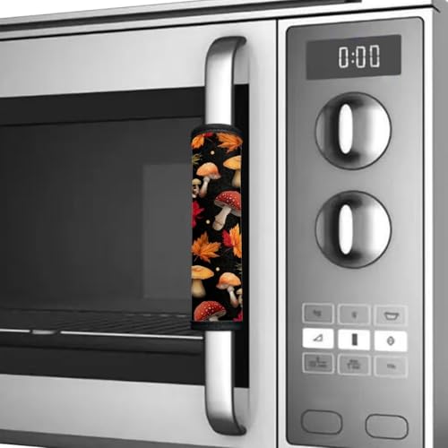 Image of Dreaweet Mushroom Maple Leaf Refrigerator Door Handle Covers Set of 4 Autumn Fall Kitchen Decor Appliance Handle Covers Washable Universal Fit Fridge Microwave Oven Dishwasher