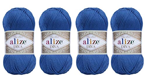 Hand Knitting Yarn 100% Microfiber Acrylic Yarn Alize Diva Silk Effect Thread Crochet Art Lace Craft Lot of 4 skeins 400gr 1532yds (132)