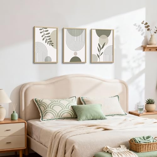 Impression Sur Toile Boho pour Salon, Set de 3 Tableaux Géométriques Vert et Gris - 5