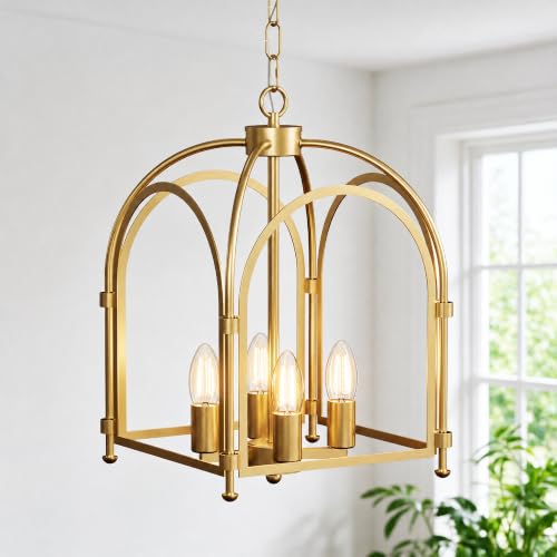 Image of Phaosio 4-Light Gold Chandelier, Farmhouse Lantern Chandelier