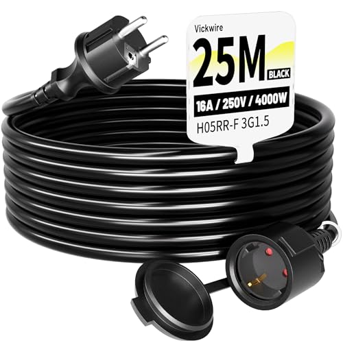 Vickwire Gummi Verlängerungskabel 25m außen Kabel Kabelverlängerungen mit Schutzkontakt Stecker Schuko Verlängerung...