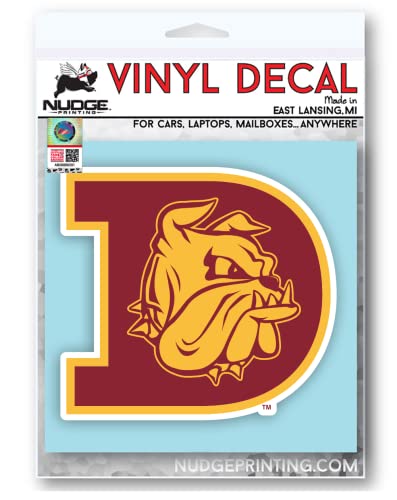 Image of Minnesota Duluth Bulldogs Block D Logo Maroon and Gold Weatherproof Vinyl Sticker Car Decal from Nudge Printing