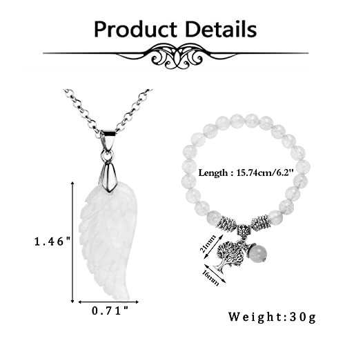 Top Plaza Reiki Healing Crystal Quartz Gemstones Jewelry Angel Wings Carved Stone Pendant Necklace Life Tree Charm Stretch Bracelet Set - Image 6