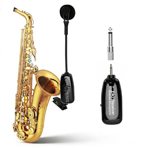 Sistema de micrófono inalámbrico LICAEVEY 2.4G para saxofón con captación direccional de 360 grados y clip transmisor receptor para trompeta, trombón, flauta y banda de escenario miniatura 1