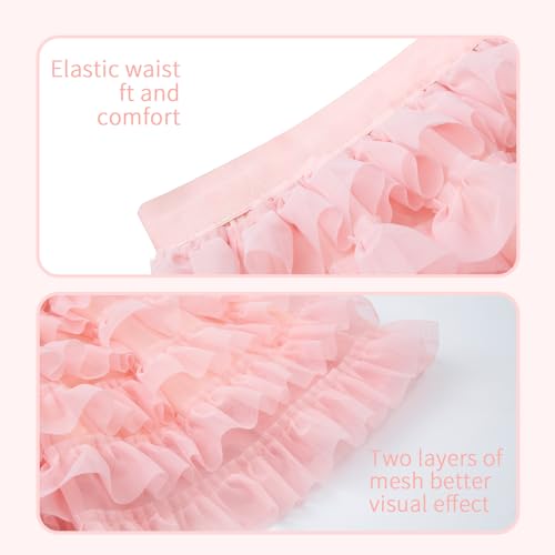 Zunw Girl Pink Tutu Tulle Skirt For Girl Size 6 7 Years Elastic High Waist Layered Mesh Tiered A-Line Skirts thumb #5