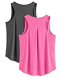 PINSPARK Gym Tops for Women Lightweight Workout Tank Top Pack Quick Dry Yoga Top Sleeveless Exercise Shirt, Dark Grey/Hot Pink L