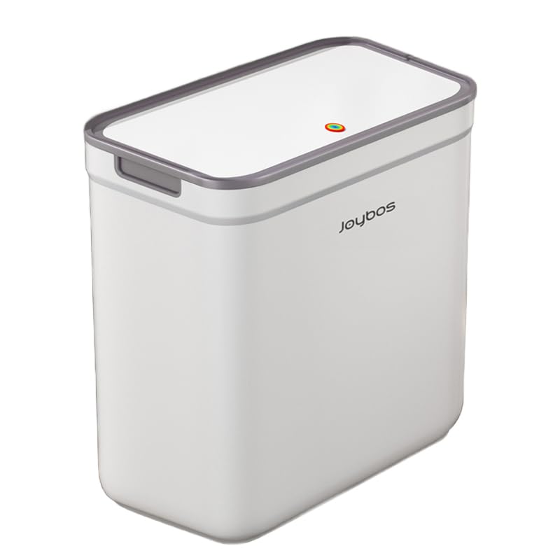 O-MART Small Slim Bathroom Trash Can with Lid, Wall Mount/Freestanding, Press Top, Pet Proof Odor Seal, No Battery, Narrow Garbage Bin for Home Office RV, 4 Gallon, White