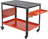 STMHOM Welding Table, 36'' x 24'' Welding Workbench Table 1200 LBS Load Capacity, Steel Welding Workbench with Movable Wheels, Mobile Welding Cart with Tool Storage for Garage Workshop