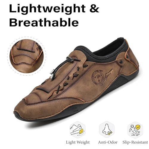 Mens Casual Leather Loafers Lightweight Soft Comfortable Oxfords Non-Slip Breathable Walking Driving Shoes3