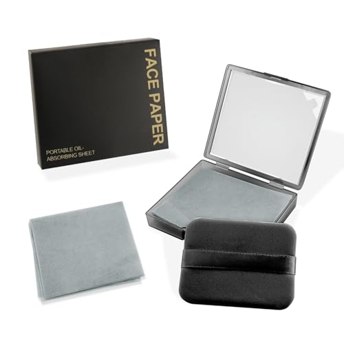 BOROLA 3-in-1 Oil Blotting Paper Set for Face 100 Sheets Oil Absorbing Sheets with Portable Mirror & Adhesive Makeup Puff, Blotting Papers for Oily Skin, Design for Men & Women(Black)