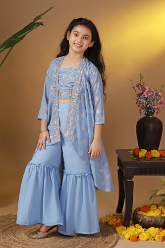 Image of Fashion Dream Girls Georgette Embroidered Palazzo Set|Kids Ethnic Wear|sharara set for girls|Indo Western Set