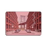 Poster rétro en métal représentant le pont de Manhattan - Décoration murale - 20 x 30 cm