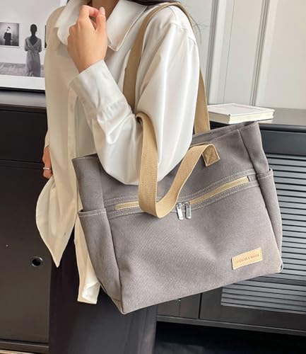 Large Canvas Tote Bag for Women Casual Shoulder Purse with Multiple Pockets Tote Handbag for College Work Travel3
