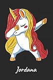 Jordana: Cuaderno de notas blanko para niña y mujer con nombre personalizado y diseño de kawaii cuaderno unicornio bailarin con pelo en los colores de ... universidad, regalo de cumpleaños y navidad.