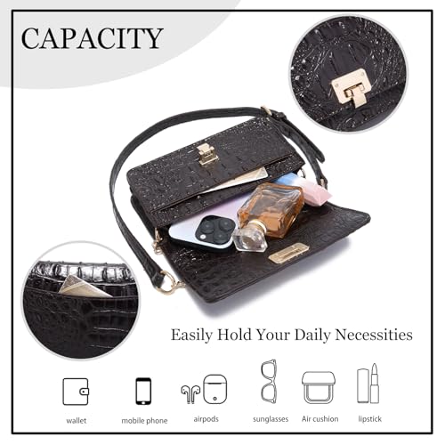 Image of Makcr Joacbv Small Crocodile Crossbody Cell Phone Purse for women Vegan Leather Clutch Wallet with Leather Shoulder Strap | Small
