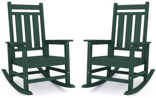 Image of KINGYES Oversized Outdoor Rocking Chair Set of 2, HDPE Patio Rockers, Green