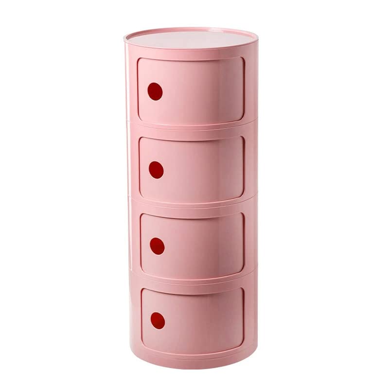 Nordic Modern Bedside Cabinet With Drawers & Sliding Door - For Bedroom Round Bedside Table 2/3/4 Tier Plastic Nightstand Storage Unit Chest