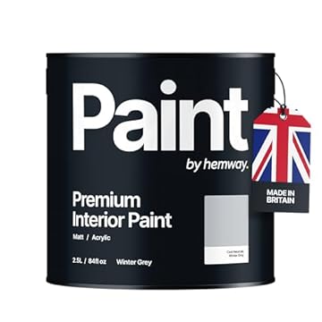 Hemway - Premium Interior Paint - Winter Grey 2.5 L | Indoor Matt Finish, Acrylic & Water-Based Emulsion | Quick Dry & High Coverage for the Kitchen, Bathroom & Bedroom
