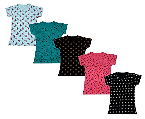 Image of KAYU Girls Cotton Full Printed Half Sleeves Tshirts (Pack of 5)