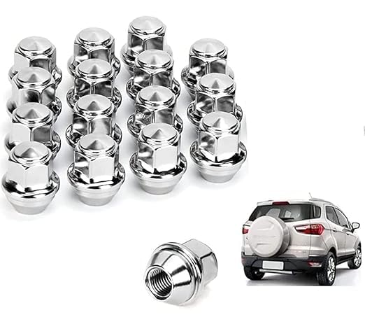 Chrome Plated Stainless Steel Anti-Rust Wheel Nuts Superior Chrome Finish Tensile Tested Compatible with Ford Ecosport, Fiesta, Figo and Endeavour (Pack of 16Pcs)