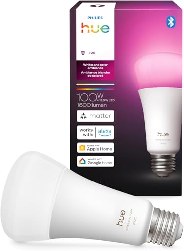 Image of Philips Hue Smart LED A21 Bulb, White and Color Ambiance, E26 Base, 13.5W, Full Spectrum Light 1000K-20000K, 1600 Lumens, Dimmable, Compatible with Alexa, Google Assistant, and Apple Home, 1 Pack