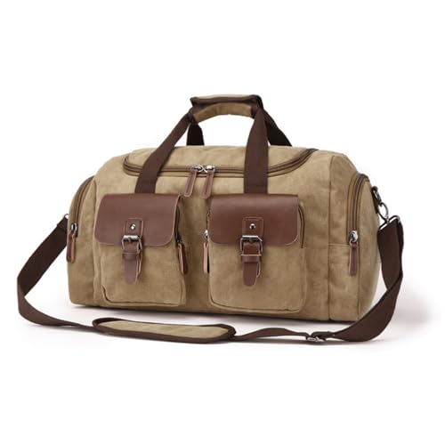 Vintage Canvas Duffle Bag, 35L Stylish Vintage Canvas Travel Duffel Backpack Multifunctional Overnight Weekender Overnight Travel Bag for Men & Women (khaki)