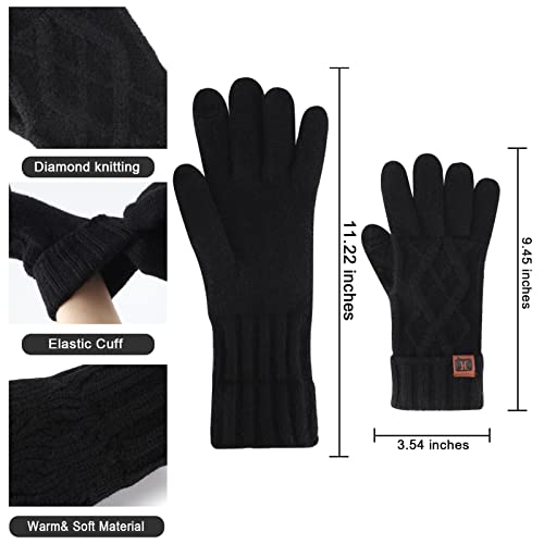 Bequemer Laden Warme touchscreen-handschoenen voor dames en heren, met tornover, ribmanchet, gebreide handschoenen, ruitpatroon - Image 4