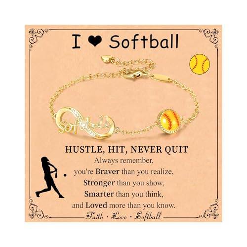 Image of Softball /Volleyball /Soccer /Basketball Bracelet for Girls Teen Women,14K Gold Plated Infinity Charm Link Bracelet Sports Accessories Jewelry Gifts for Lovers Players Team Coach