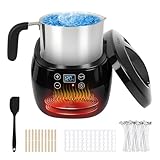 Elektrischer Wachsschmelzer, 1L mit LED-Temperaturanzeige, Wachsschmelztopf mit Ausgießer für Kerzenherstellung inkl. Dochte, Aufkleber, Zentriervorrichtung & Rührlöffel – Kerzen selber machen Set