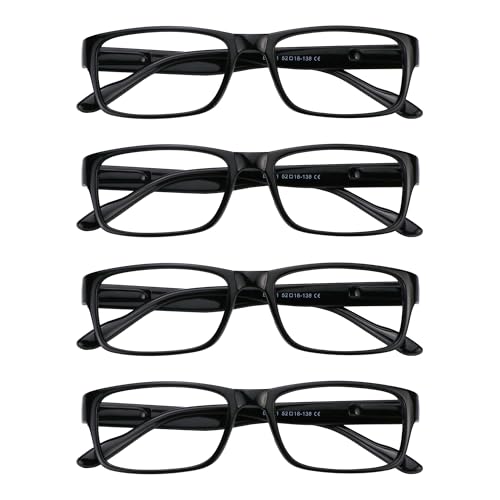Image of YEIN Blue Light Blocking Reading Glasses,4 Pack Men's and Women's Rectangular Black Frame(Black,+1.00 Magnification)