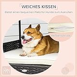 PawHut Rattan Hundeliege Outdoor mit Dach, Erhöhtes Hundebett für kleine und mittelgroße Hunde, Kühlendes Haustierliege mit Metallrahmen, Kissen für Draußen, 69 x 98 x 70 cm, Kaffee-Braun