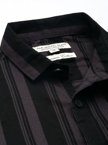 Image of Majestic Man Men Slim Fit Cotton Striped Half Sleeve Casual Shirt