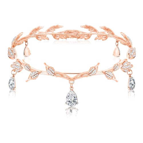 Diyxisk Coiffe Elfique, Rétro Couronne Princesse, Mariée de Mariage Diademe Femme, Mode Vert Cristal Couronne, pour le Cosplay, Mariages, Soirées Animées...