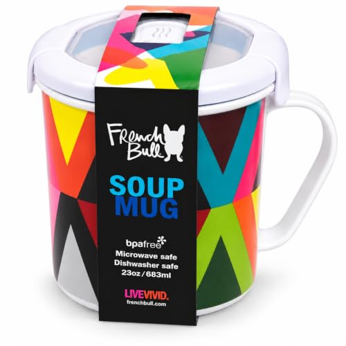 French Bull 23 oz Soup Mug With Handle and Vented Lid Food Storage-Cool Grip Leak Proof Dishwasher and Microwave Safe Lunch Travel Airtight (Viva)