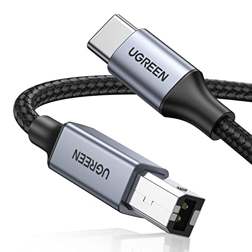 UGREEN USB C Printer Cable - 16 FT Nylon USB B to C Printer Cord for MacBook Pro/Air, Compatible with Yamaha Piano MIDI Keyboard, DAC, DJ Controller for iPad Pro 16 FT Silver