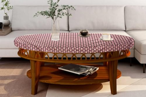 Image of The Furnishing Tree Elastic Oval Center Table Cover WxL 16x48 in Inches Polyester Basketweave Pattern Multicolor