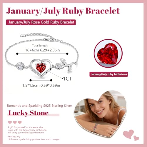 Image of 1CT Rose Heart Bracelet Moissanite Lab-Grown Sapphire Ruby Emerald&More 18K White Rose Gold Plated Anniversary Birthday Gift for Wife Girlfriend Mom Daughter Mothers Day Gift for Mom