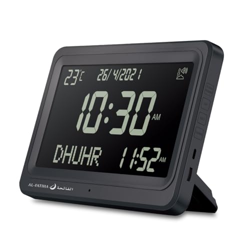 Azan Horloge numérique automatique mondiale 8 sons de prière musulmane pour décoration d'intérieur (tout noir)