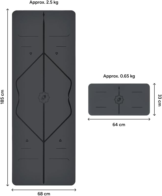 LIFORME Original Yoga Mat & Yoga Pad Bundle Pack – Patented Alignment System, Eco-Friendly, Non-Slip Warrior-Grip, Made with Natural Rubber, Thick, Sweat Resistant, Comfortable - Grey/Grey