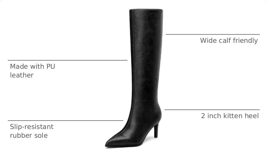 Image of ROSERWISH Women's Knee High Boots Pointed Toe Low Kitten Heel Tall Boots Comfortable Casual Fall Long Boots With Side Zipper