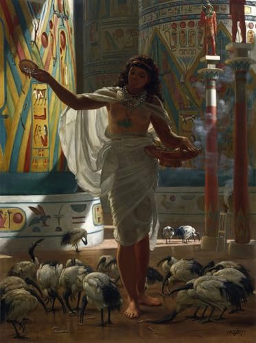 Pintura mural en lienzo Alimentando al Ibis Sagrado de Karnak, arte de Edward Poynter 60x90cm