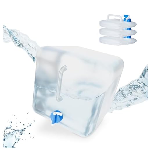 Relaxdays Fällbara behållare set med 4, 20 l, kran, skruvlock, handtag, vattenbehållare camping, BPA-fri, transparent/blå