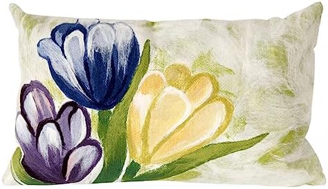 Liora Manne Visions III Tulips Indoor/Outdoor Pillow, 12"X20", Blue