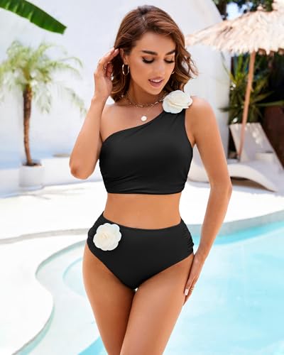 Women Bestselling Bikini Sets One Shoulder Swimsuits 2 Piece Tummy Control Bathing Suits High Waisted Floral 20253