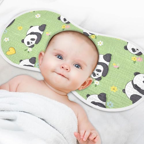 J JOYSAY Panda Flowers Hearts Green Baby Burp Cloths for Boys Girls Large 22''x11'' Cotton 4 Layer Burping Cloths for Girl Babies one sizex24