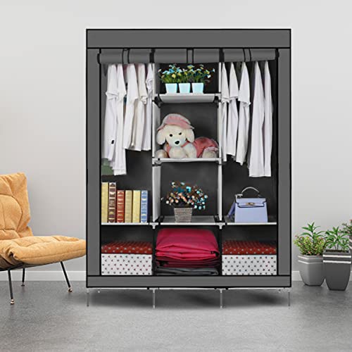 Guarda Roupa Dobrável Guarda Roupa Casal 3 Portas Suportar o Peso:50KG 130·45·170 CM Cor:Cinza